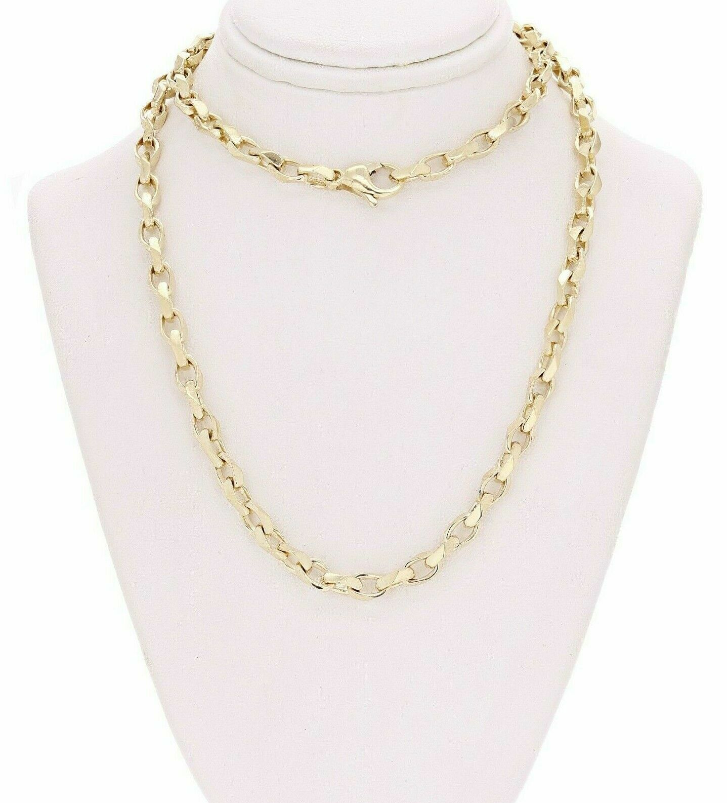 14k Yellow Gold Solid Handmade Beveled Anchor Chain Necklace 20″ 6.7mm 68.5 gram