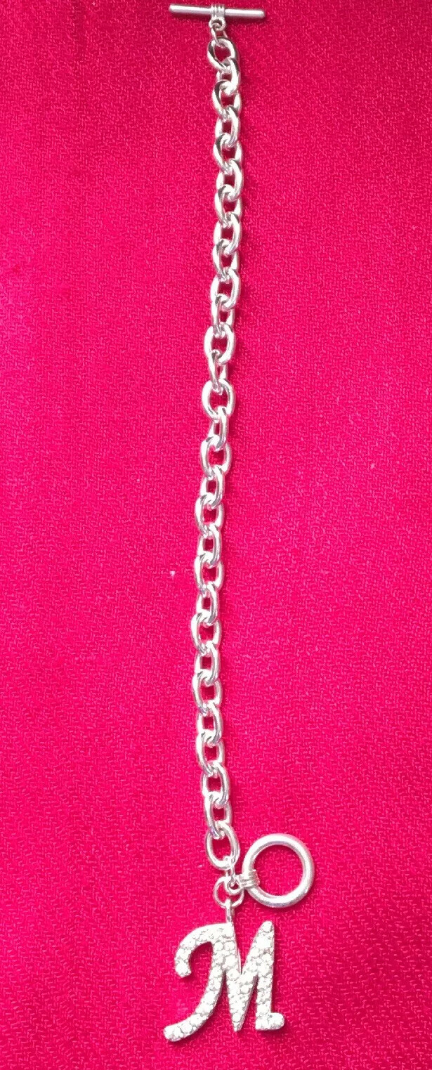 Initial M Rhinestone Silver-Tone Bracelet *Frederick’s Of Hollywood *Size S/M