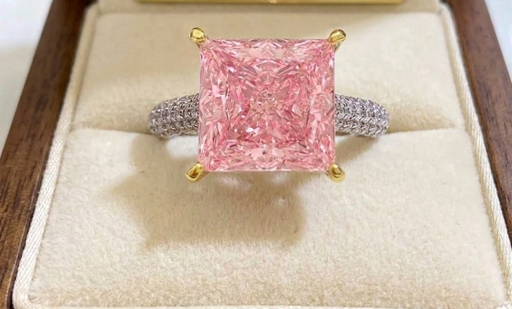 6.40 Ct Certified Princess Cut Pink Natural Diamond Engagement Ring Great Shine