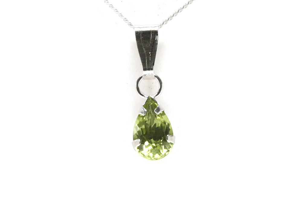 9ct White Gold Peridot Pendant Teardrop Necklace and chain Gift Boxed Made in UK