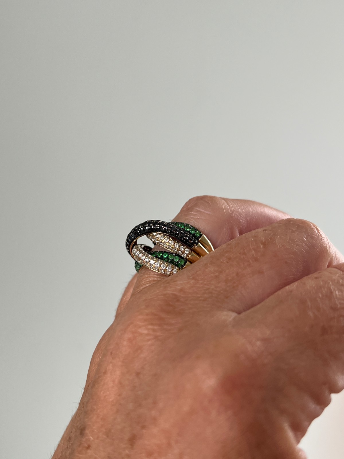 Effy Contemporary Diamond Black Diamond Tsavorite Garnet 14k Gold Cocktail Ring