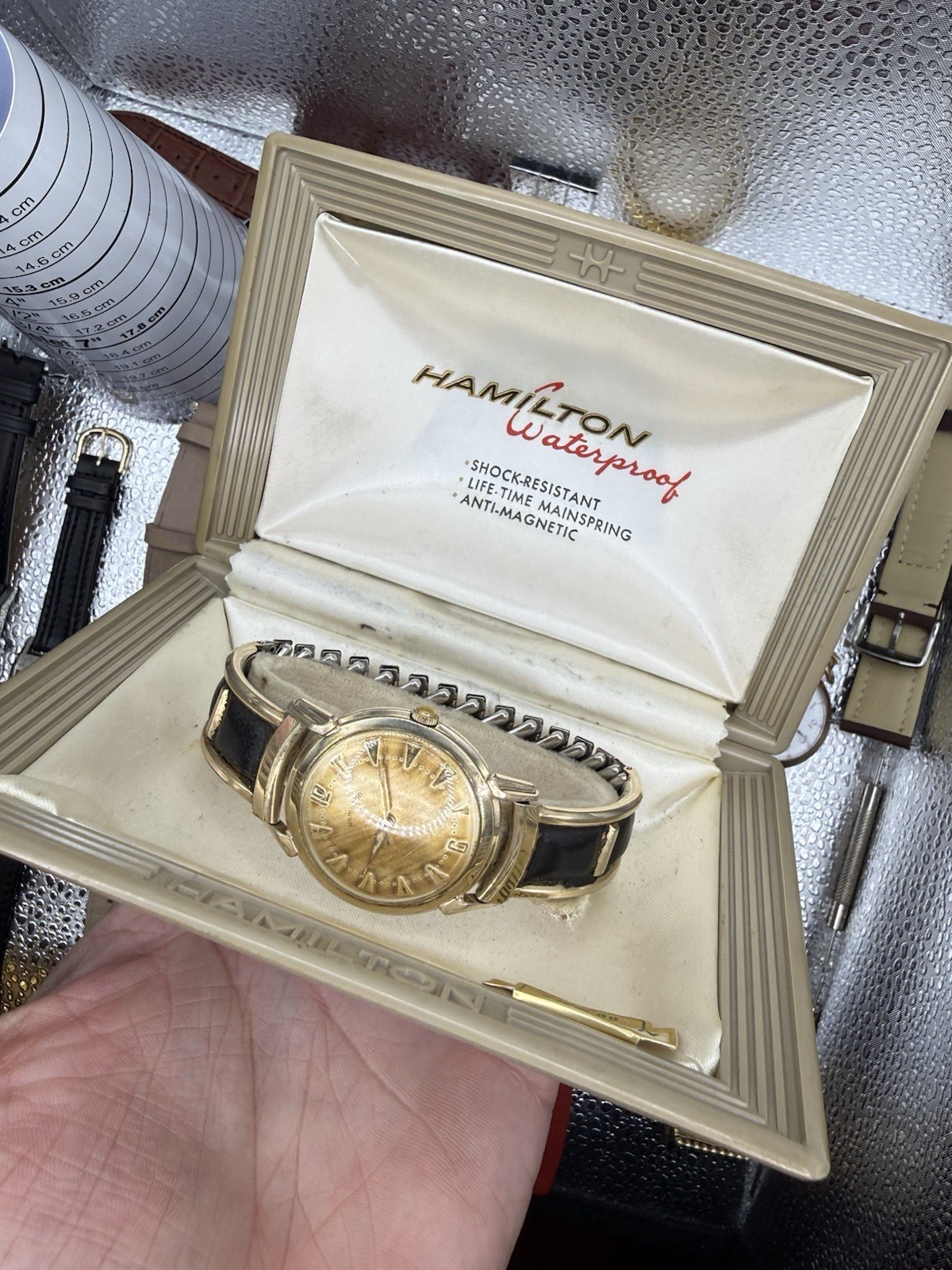 Hamilton Viking Vintage Manual Wind Gold Tone Black Leather SERVICED w/Box