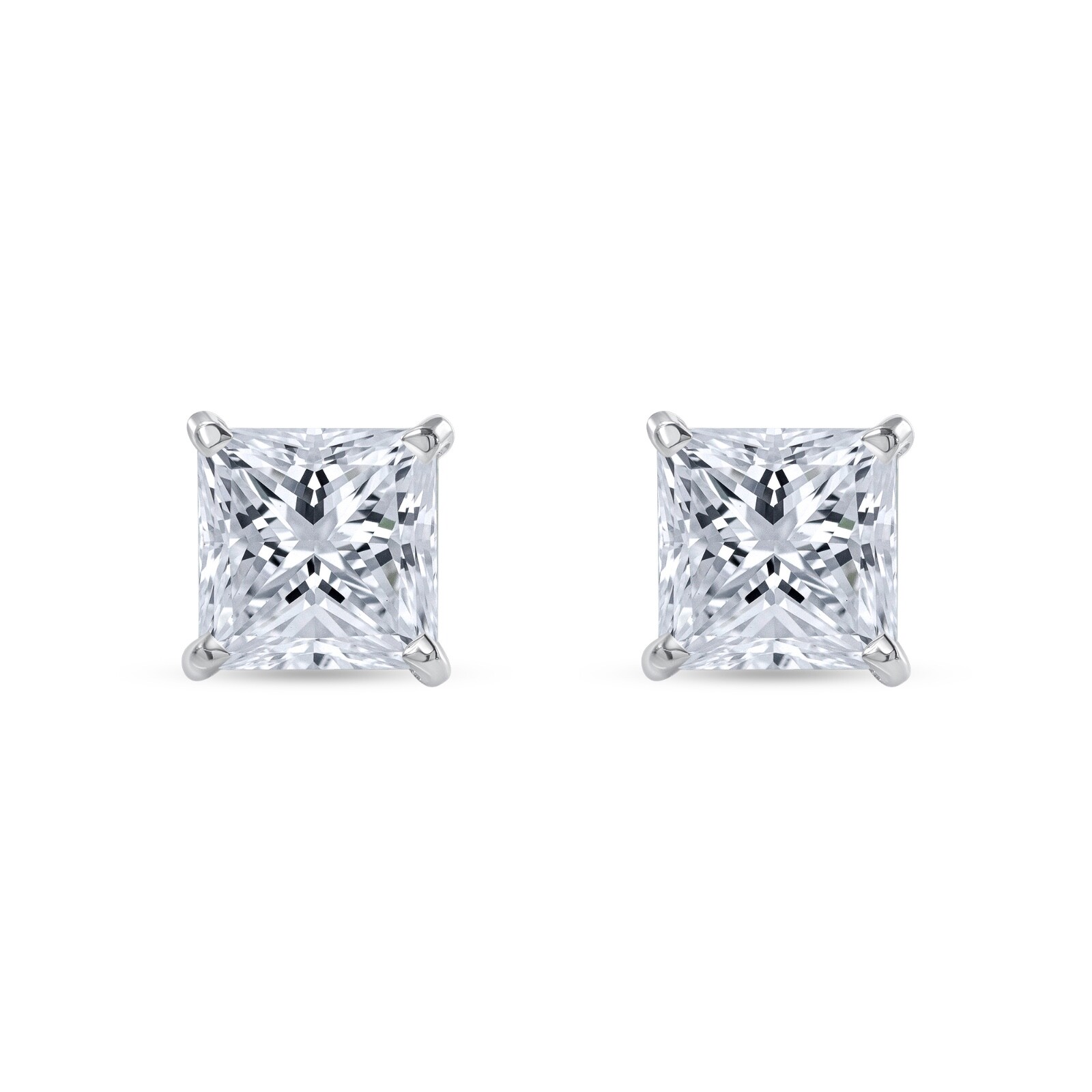 1 Ct Princess Created Diamond Earrings Studs Real 14K White Gold Martini Screw