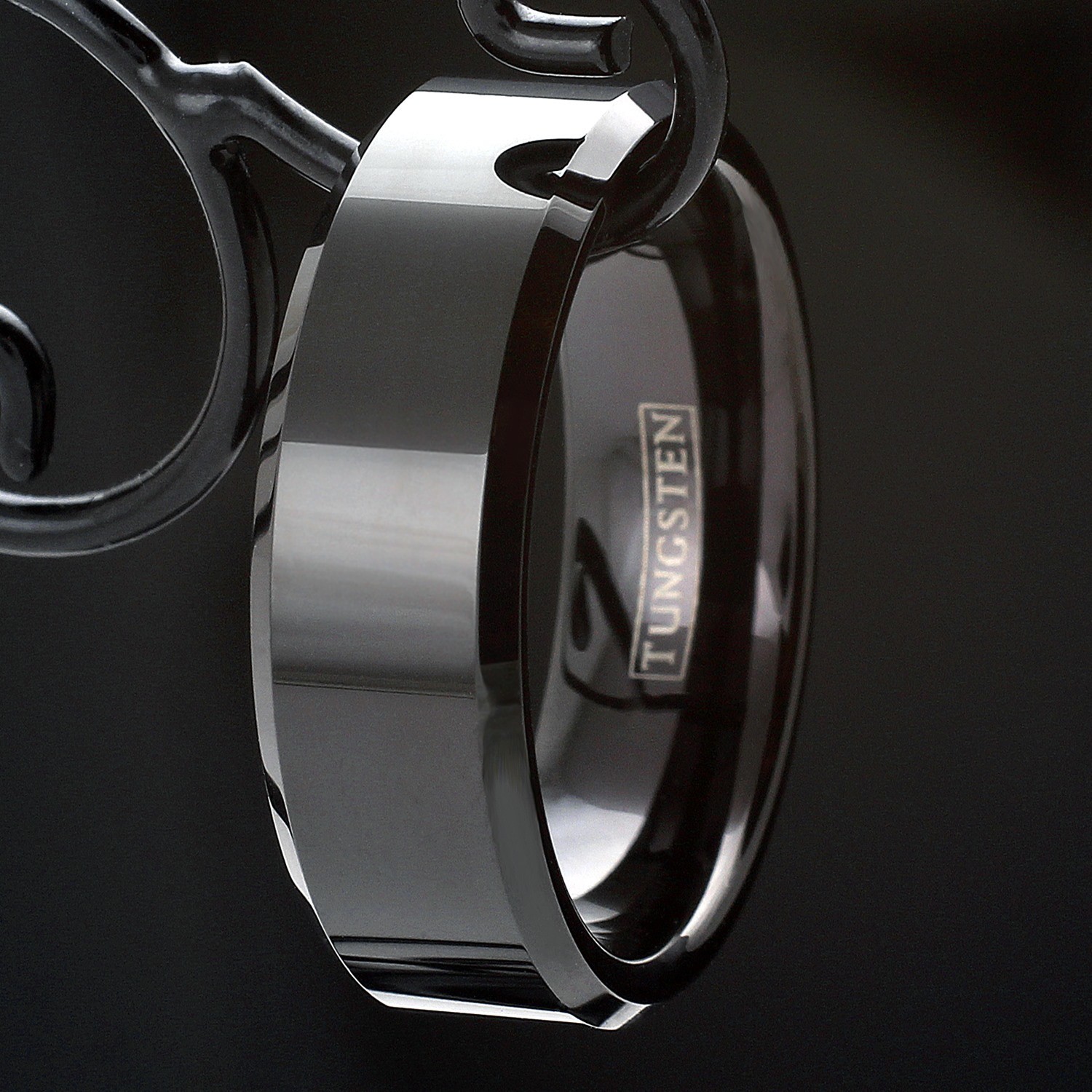 6/8mm Black Tungsten Polished Beveled Edge Wedding Band Ring Jewelry TW