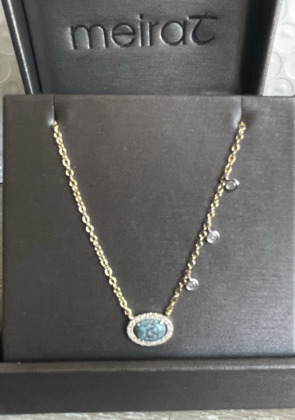 Meira T diamond turquoise pendant chain yellow silver pendant Necklace 16-18”New