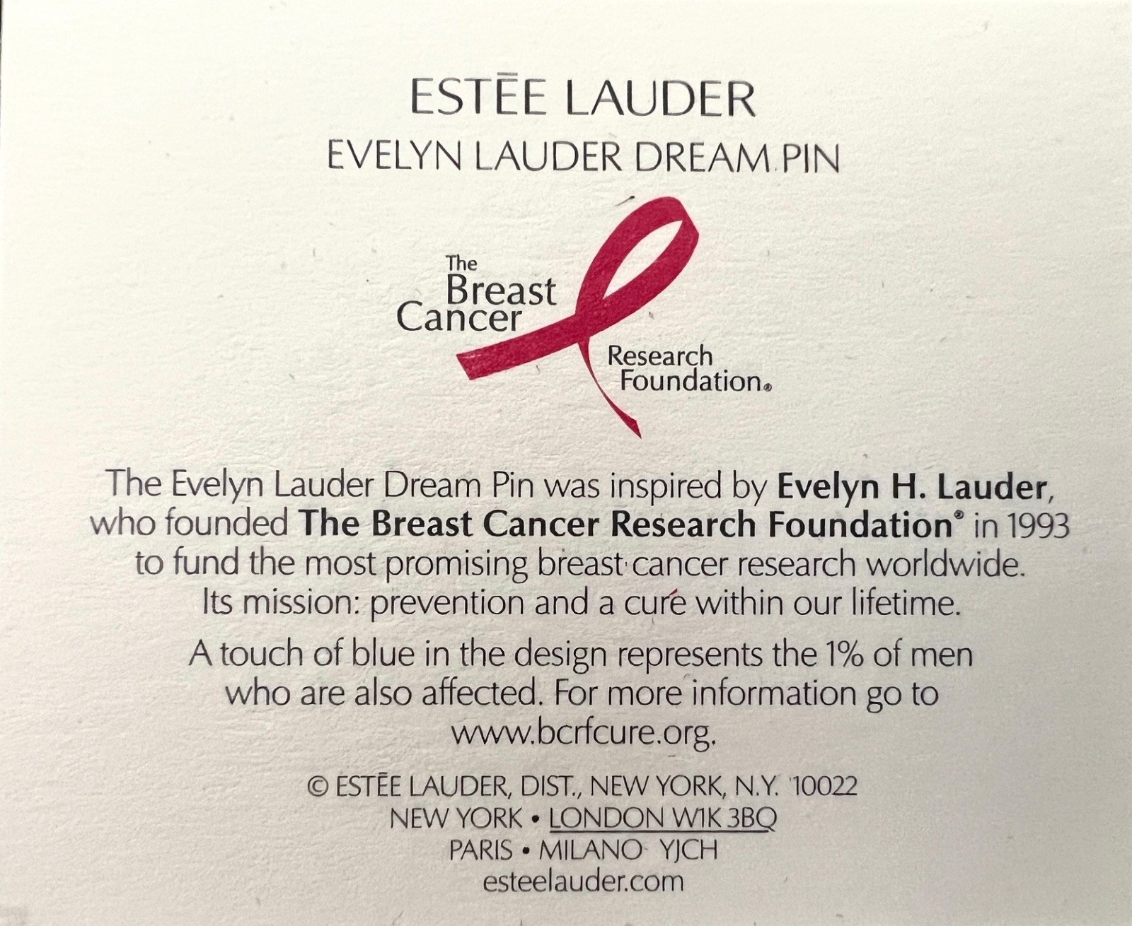 NEW Estee Lauder Evelyn Lauder Dream Pin BCRF Breast Cancer Awareness NEW in Box
