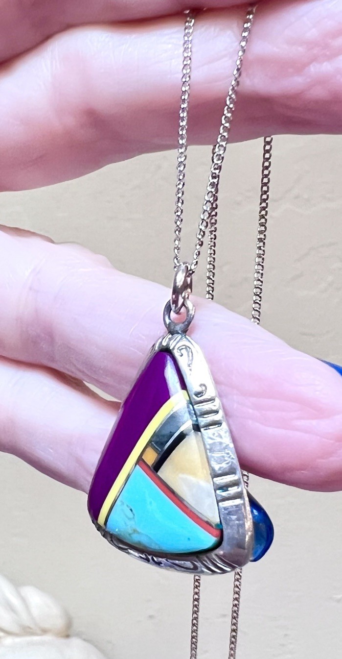 LOVELY Southwest Artisan Sterling Silver Turquoise, Sugilite, Etc Inlay Necklace