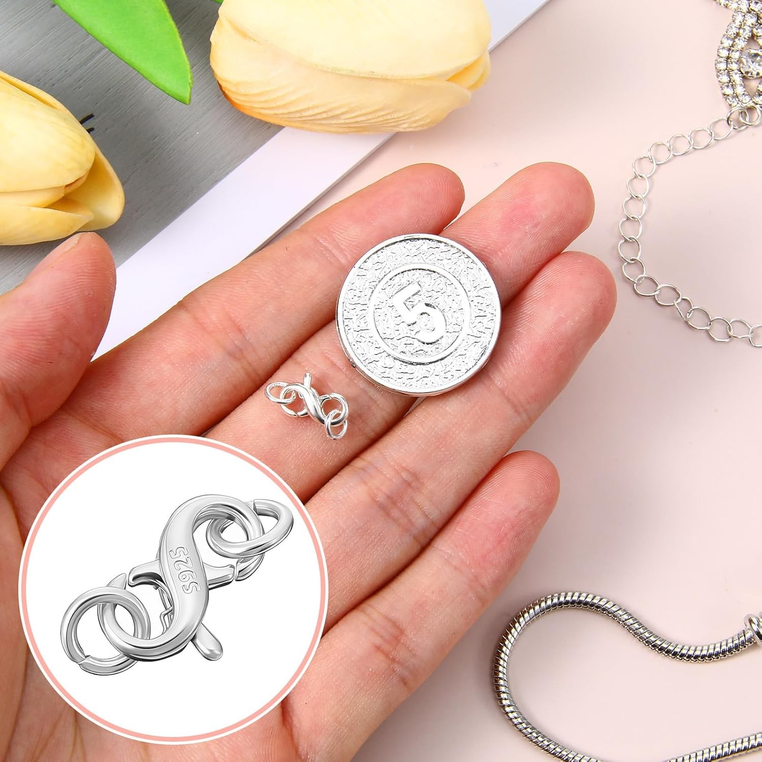 925 Sterling Silver Clasp Double Opening Lobster Claw Clasps Necklace