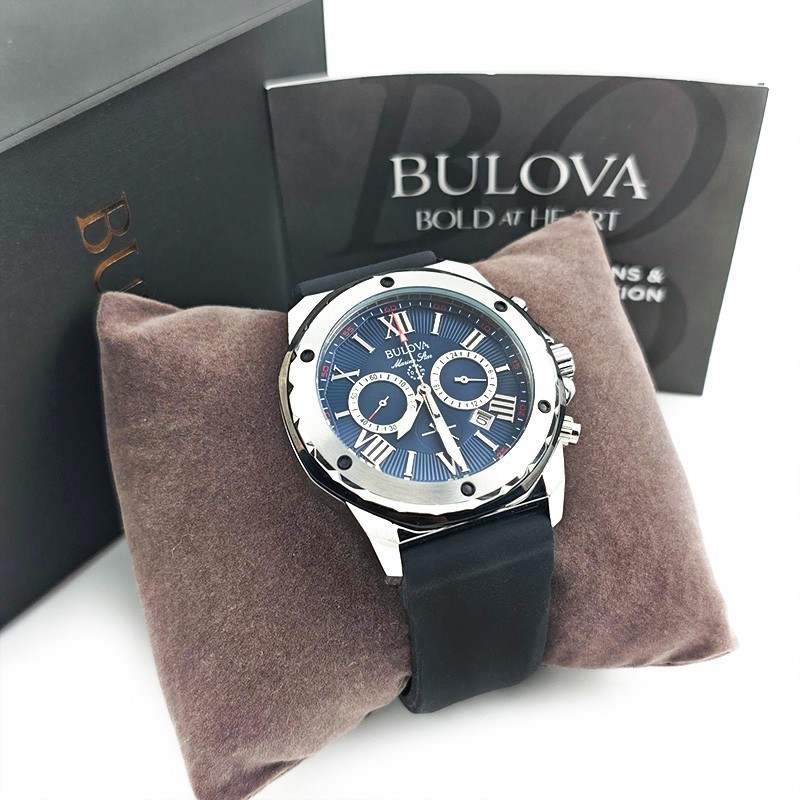 Bulova Marine Star 98B258 Blue Dial Black Silicone Strap Men’s Quartz Watch