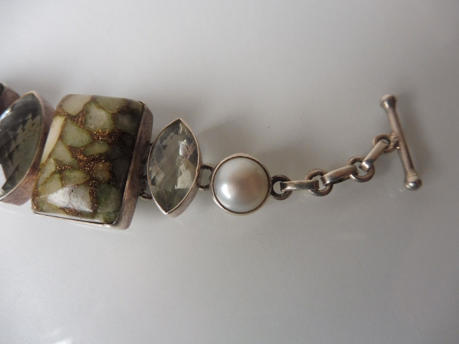 Vintage Sterling Silver 925 Bracelet with Multicolor Stone Set 60,2Gram 21 cm