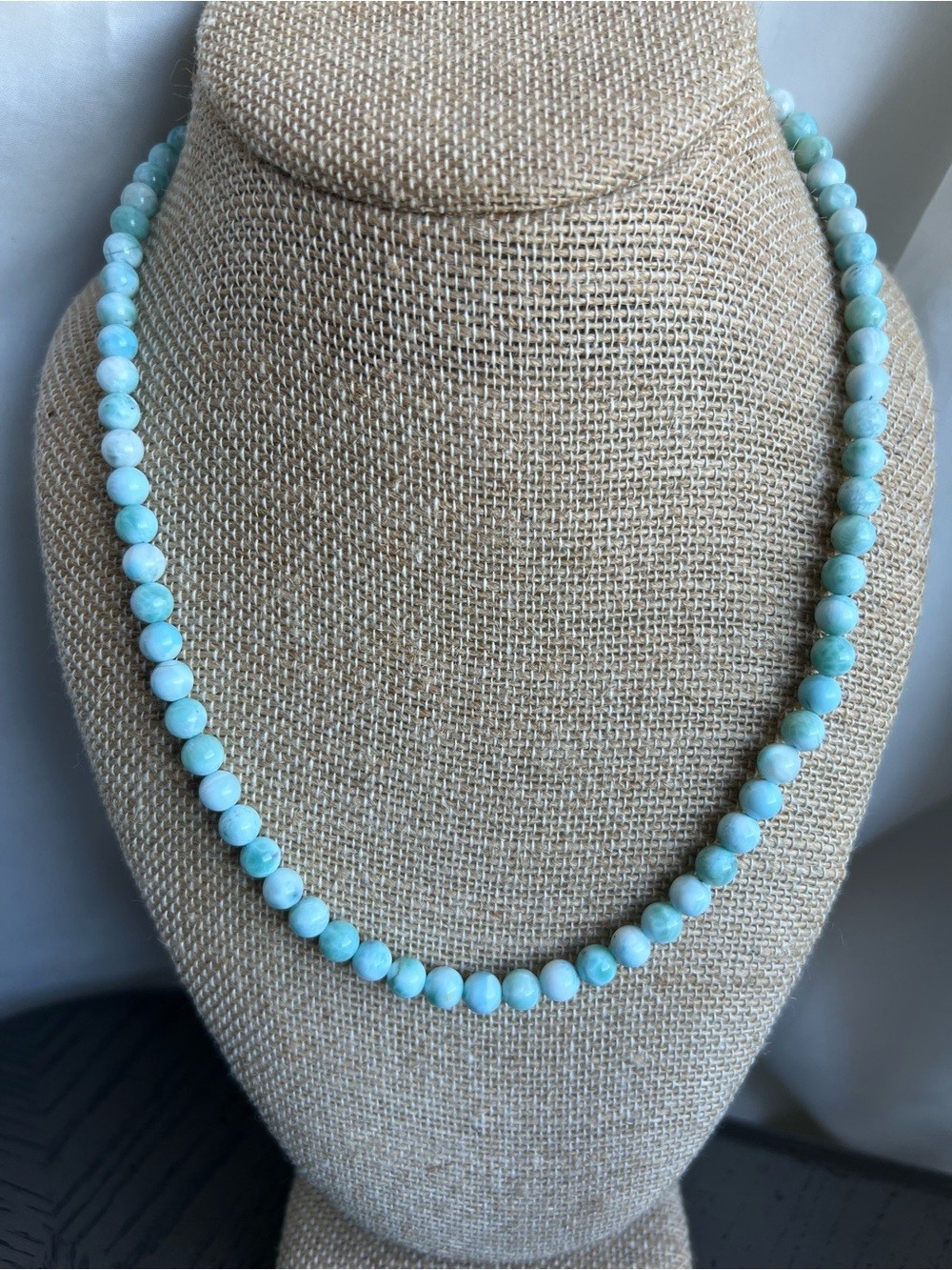 Larimar necklace 6mm SIZE 18’ with S925 clasp ( Adjustable)
