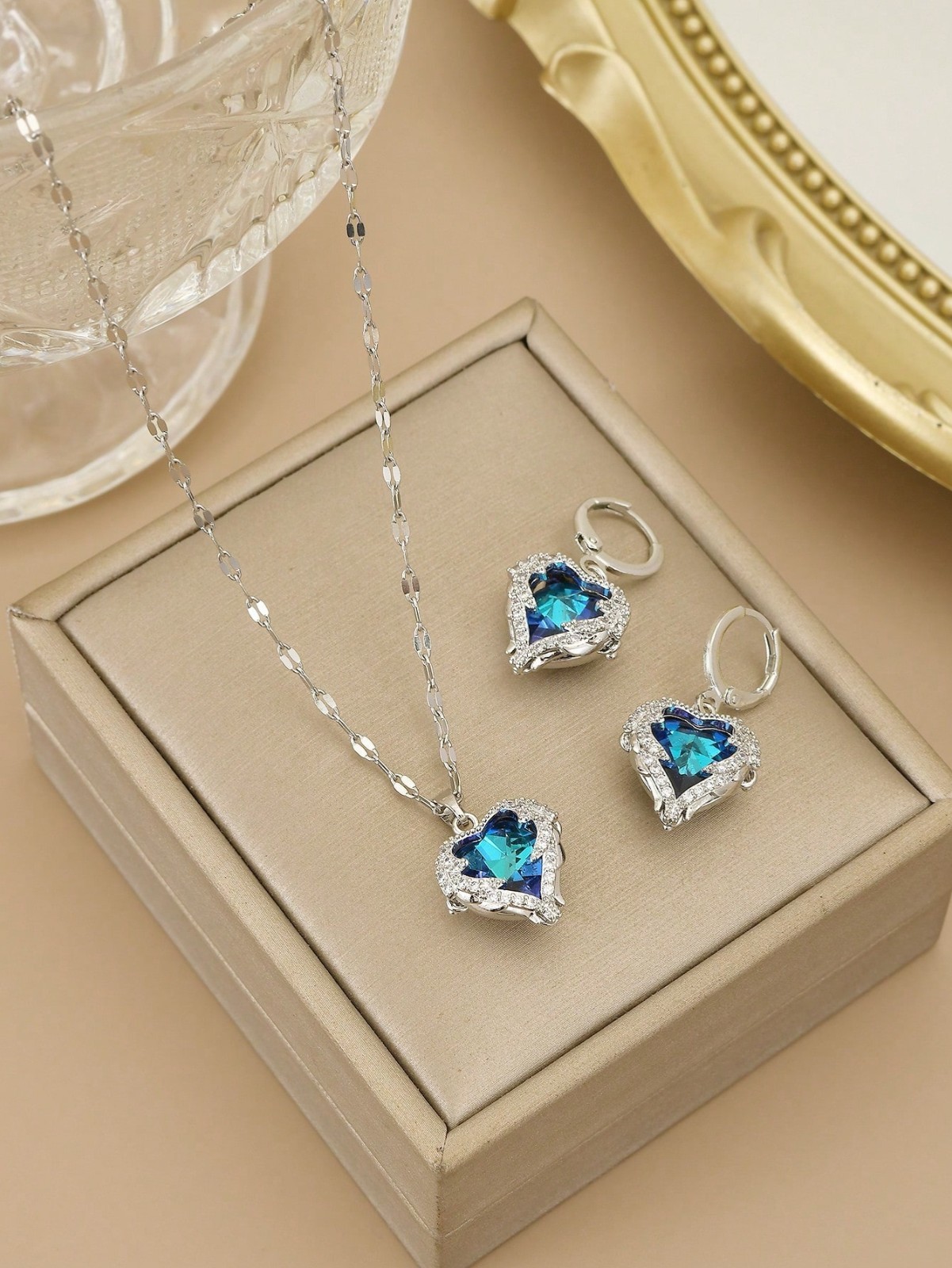 3 Pcs/Set Heart Necklace Earrings Love Gift Angel Wings Pendant Chain Women USA