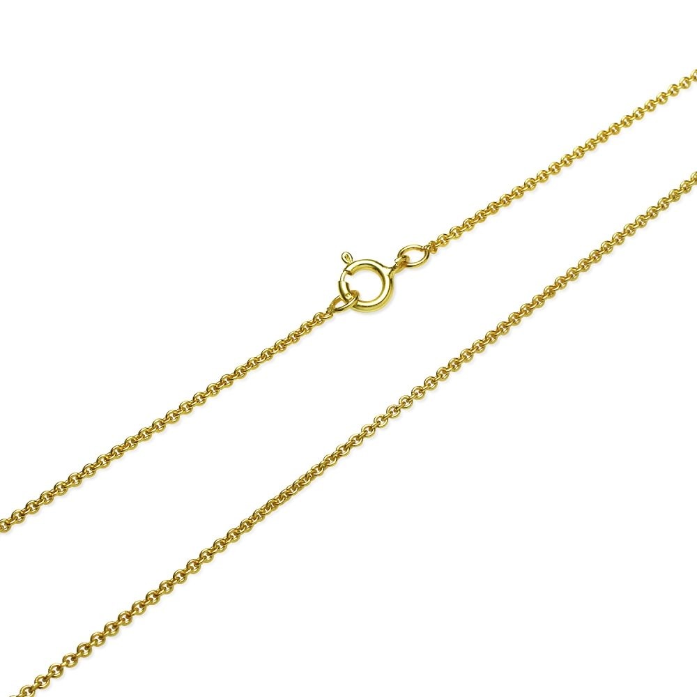 Yellow Gold Flashed Sterling Silver 1mm Thin Cable Rolo Chain Necklace, 14 Inche