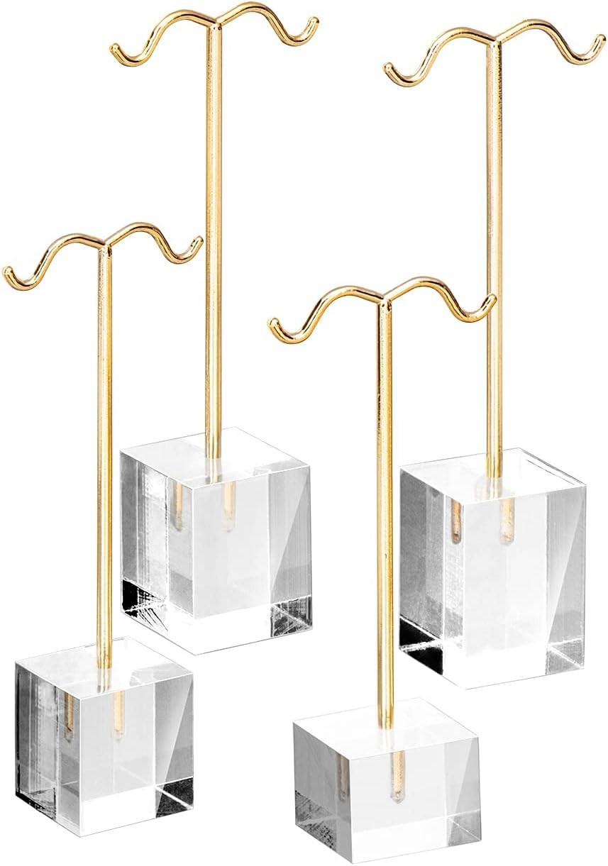 Stylish Jewelry Display: 4 Gold Acrylic Earring Stands for Countertops