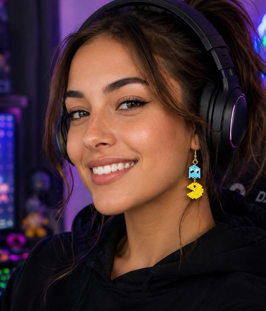 Handmade Pac-Man and Ghost Retro Gaming Earrings Video Game Gift