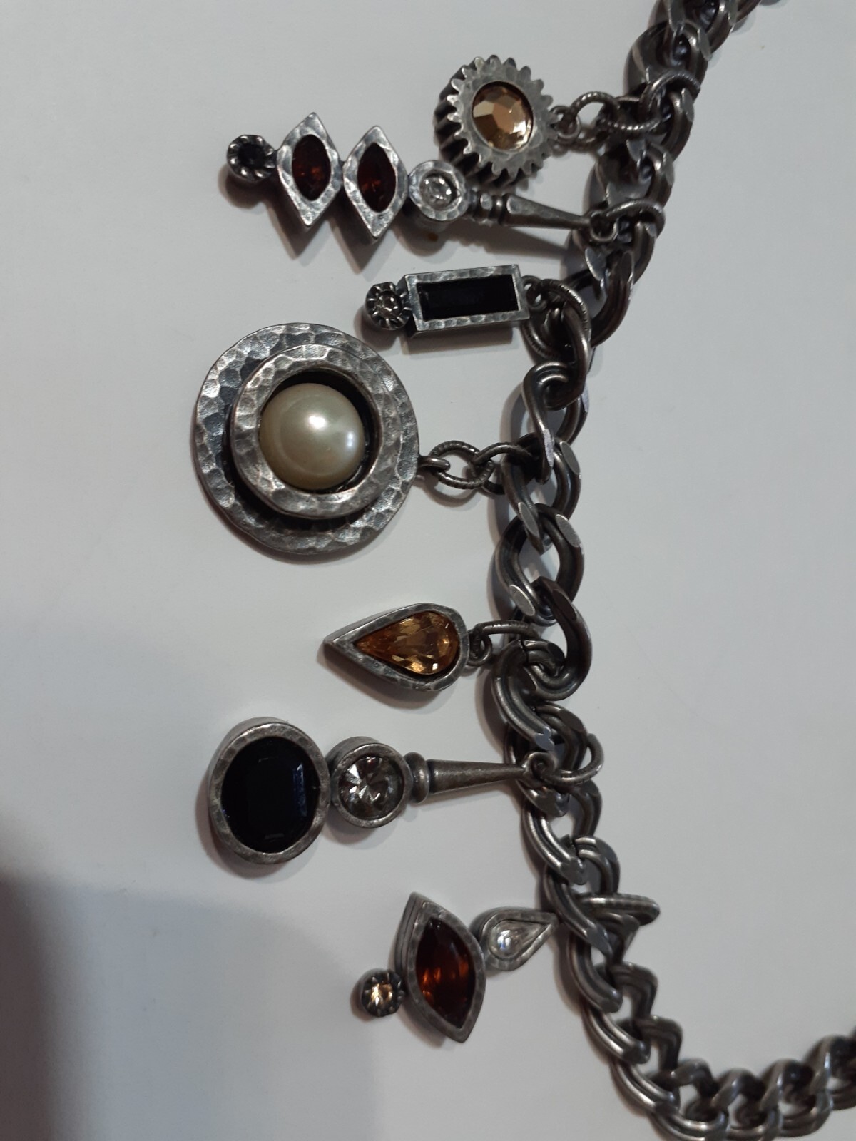 Patricia Locke Silvertone Multicolor Crystals Charms Chain Necklace 16″