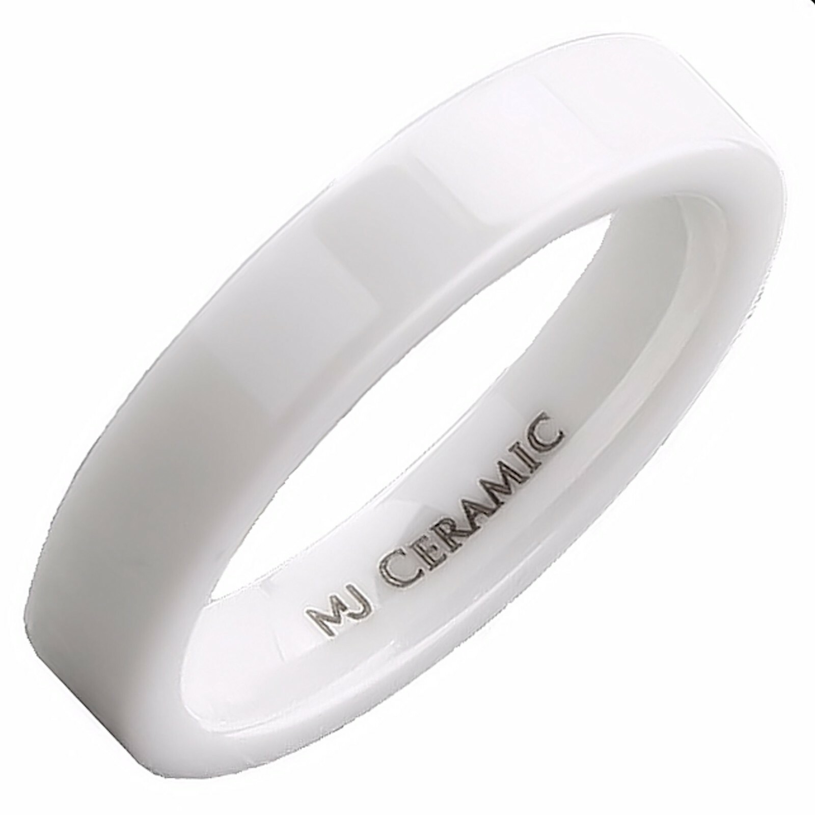 White or Black Ceramic 4, 6, 8 or 10mm Wedding Band Flat Pipe Cut Polished Ring