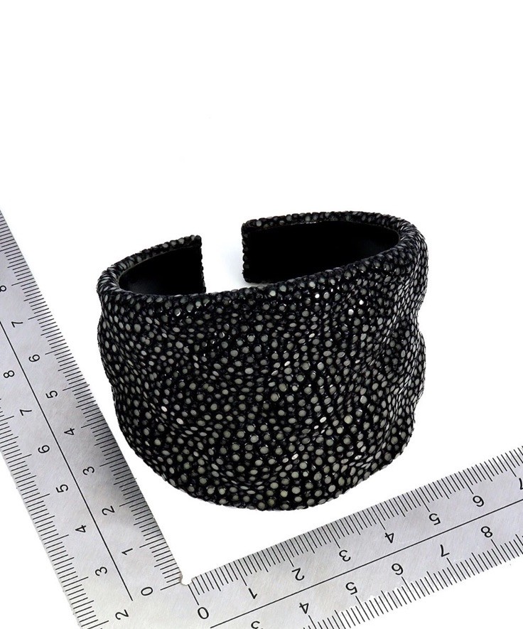 Natural Stingray Leather Cuff Bangle Jewelry 5.9inches