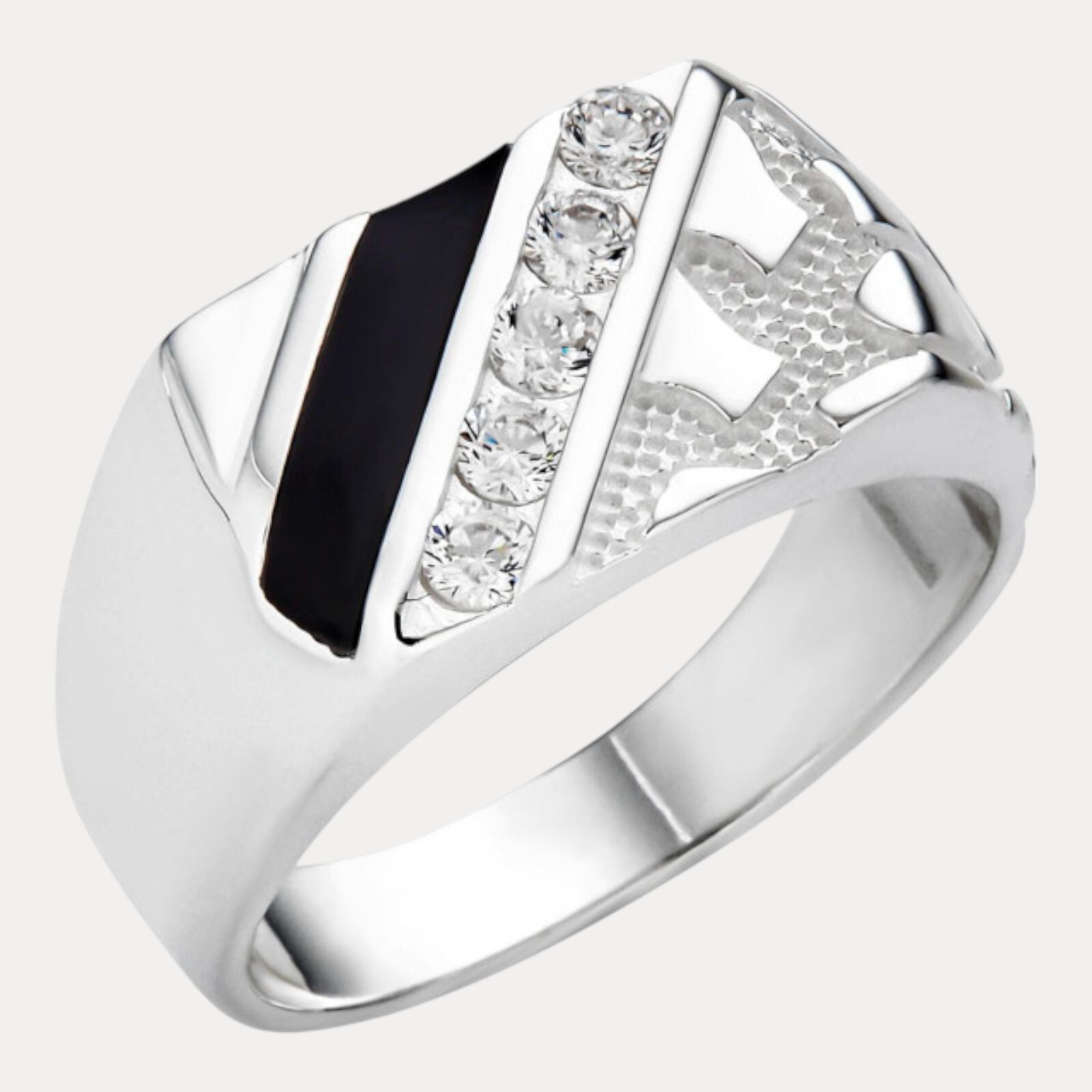 Euro Nugget Ring With CZ Stones – 925 Silver or 14k Yellow Gold – Sizes 6-13