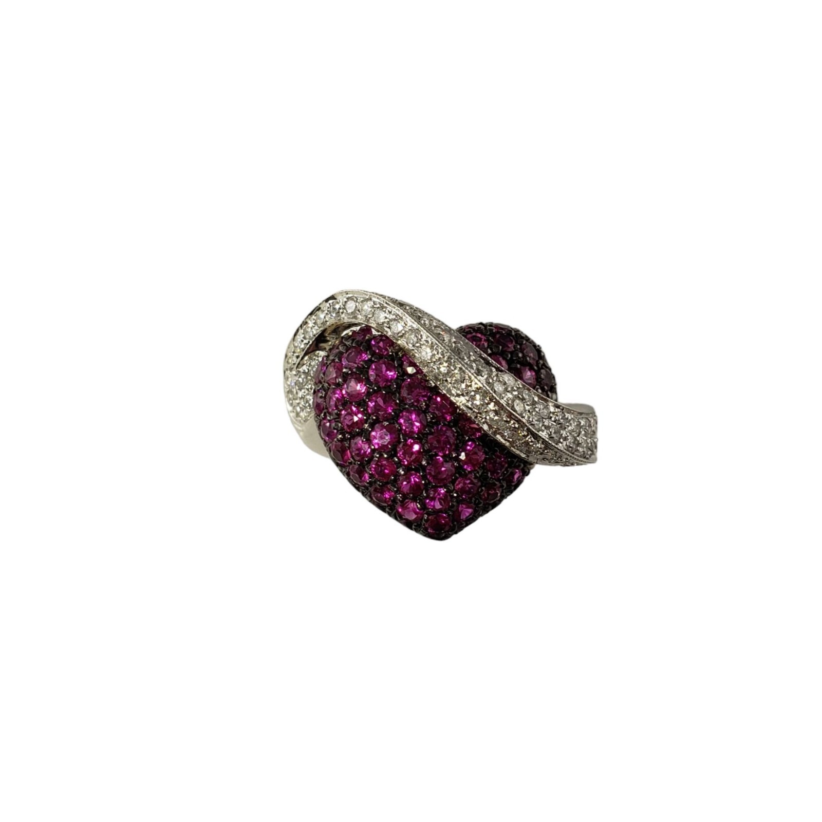 14K White Gold Pink Sapphire Diamond Heart Ring Size 4.25 #14005
