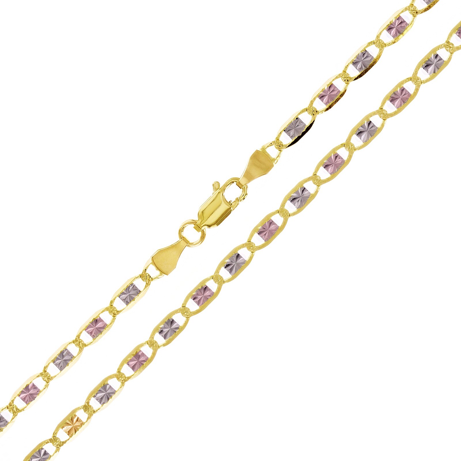 Italian 14k Tri-Color Gold Diamond Cut Valentino Chain Necklace 18″ 3.3mm 7 gram