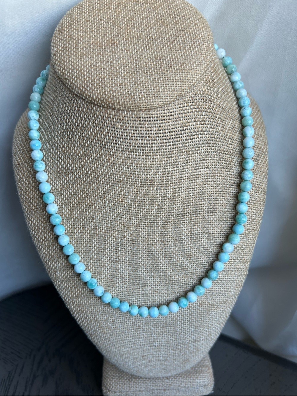 Larimar necklace 6mm SIZE 18’ with S925 clasp ( Adjustable)