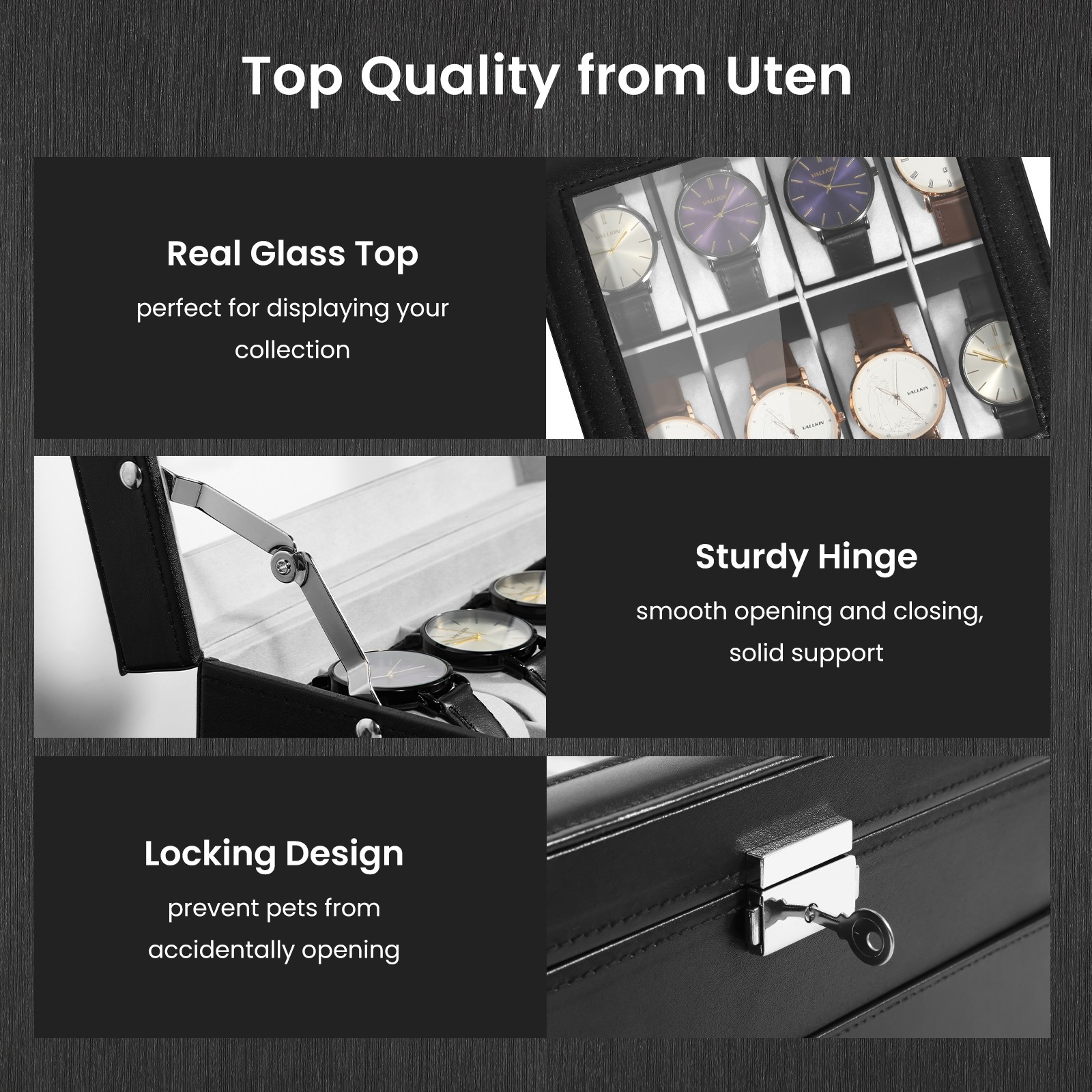 8 Slot PU Leather Watch Box Glass Top Organizer Jewelry Display Case New
