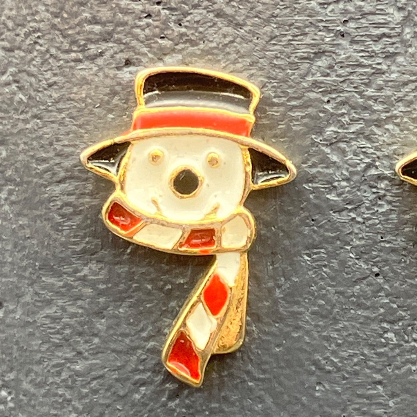 Snowman Stud Earrings Christmas Winter Gold White Red Black Hat Striped Scarf