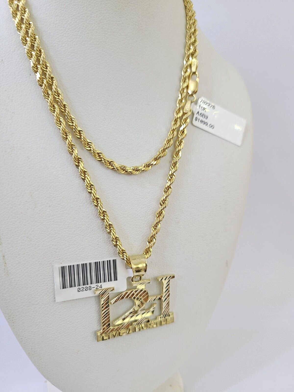 Real 10k 3mm Rope Chain L2H Pendant 18″ 20″ 22″ 24″ 26″ Gold Set