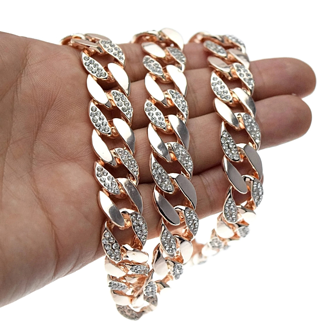 Men’s 14K Rose Gold Plated Cuban Link Iced Bling Chain Simulated CZ Necklace 30″