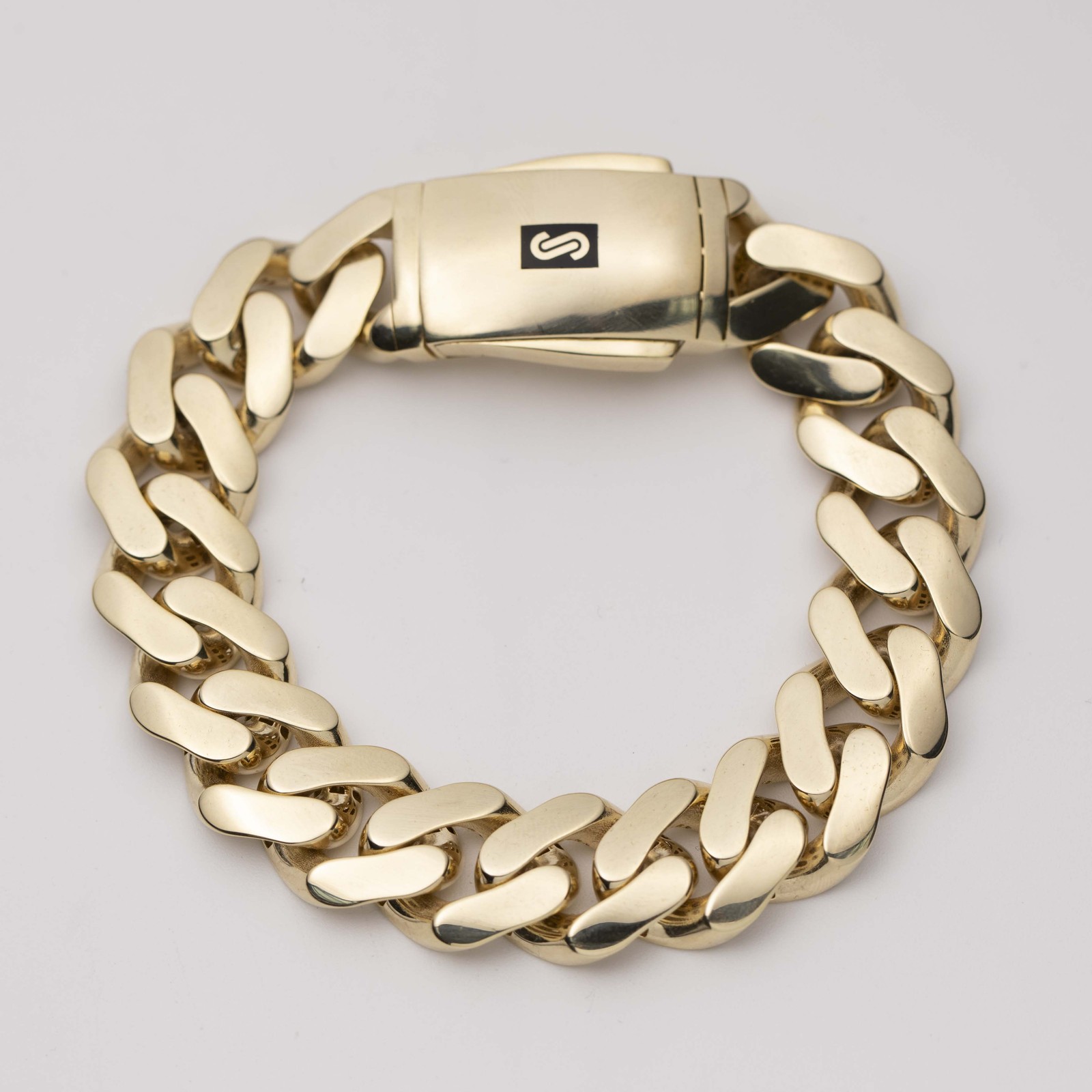 13mm Miami Cuban Royal Link Plain Box Clasp Bracelet Real 10K Yellow Gold