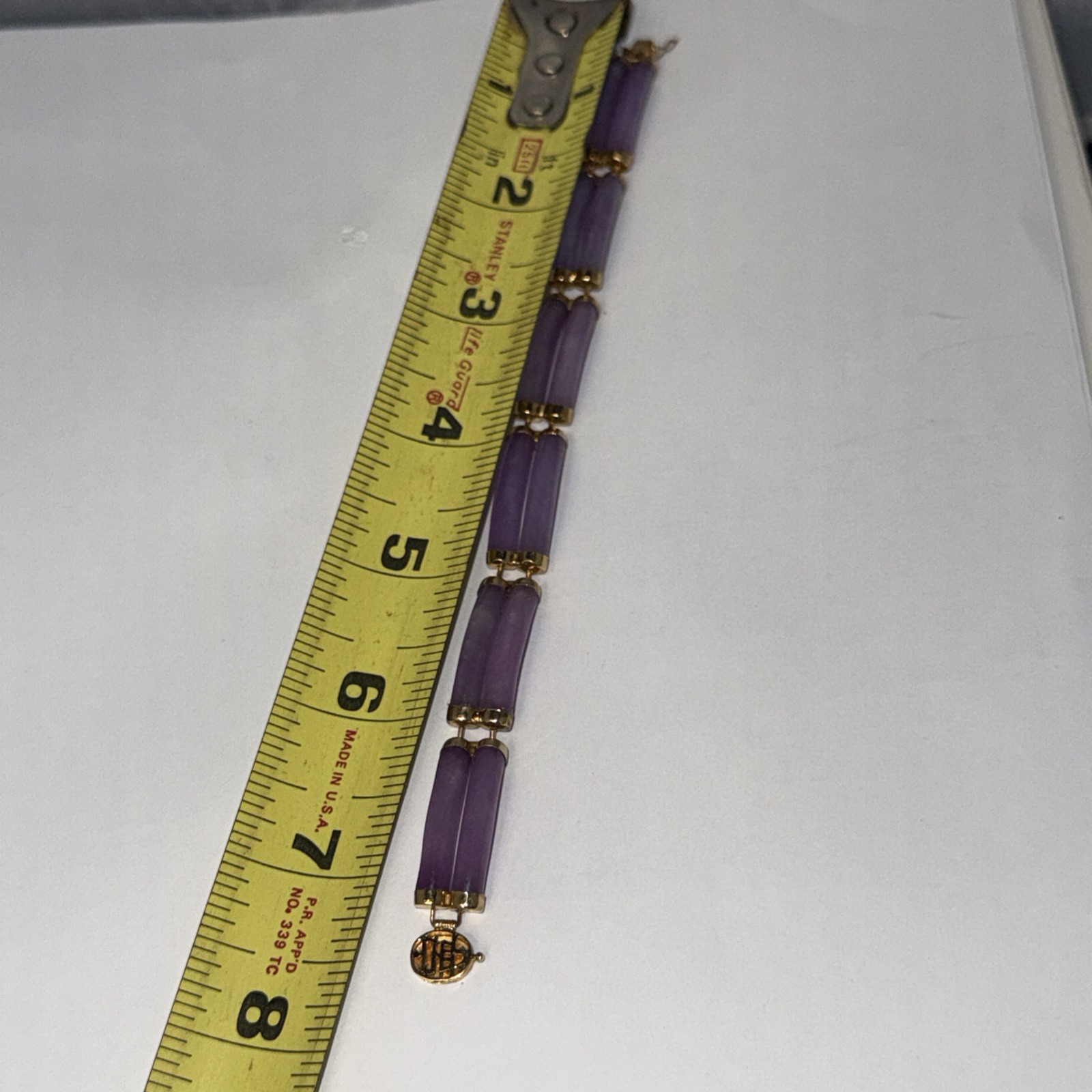 14k Gold Wide Double Lavender Jade Bracelet 10mm Asian 7.25″ Vintage Heng Ngai