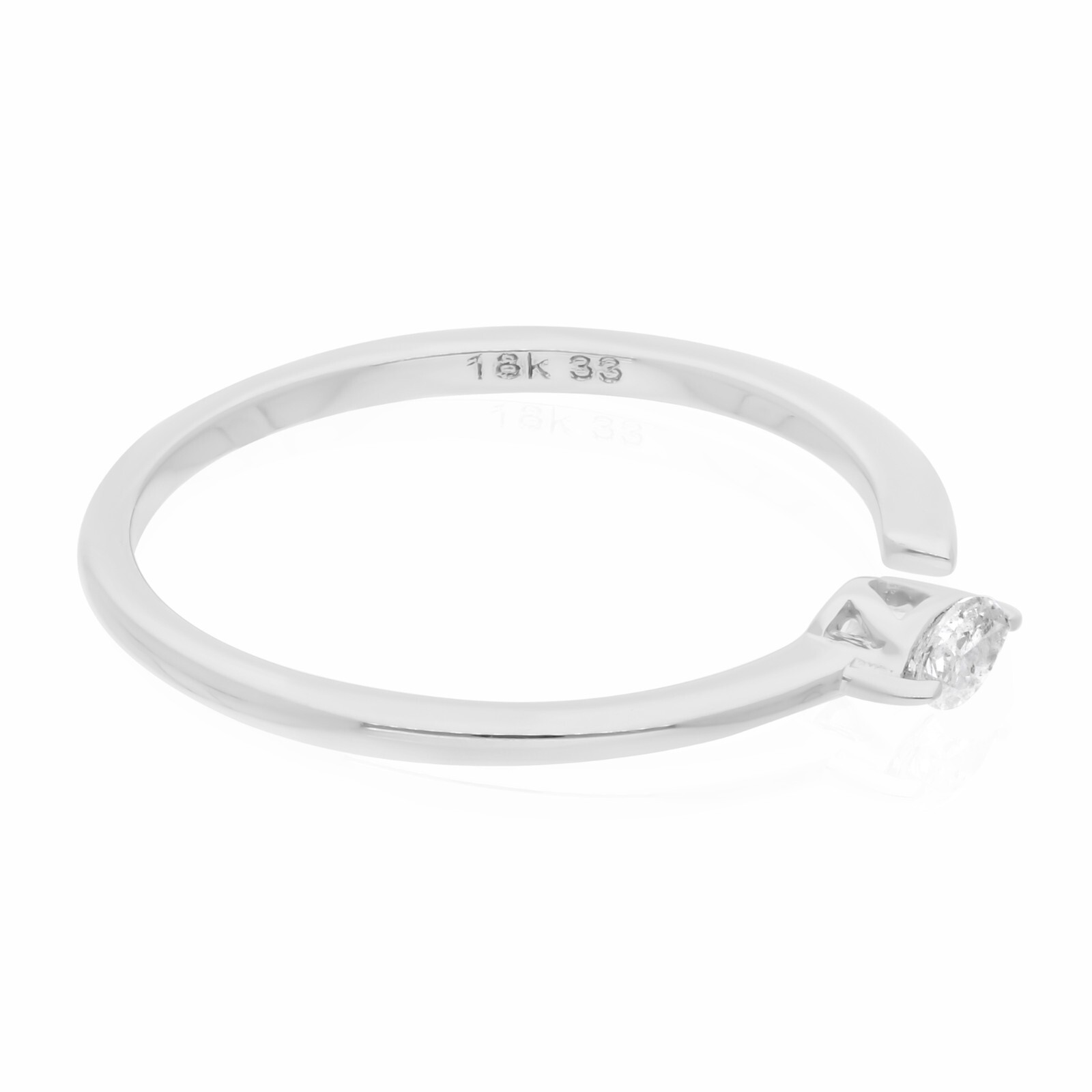 Real 0.11 Ct SI/H Marquise Cut Diamond Open Cuff 18k White Gold Stacking Ring