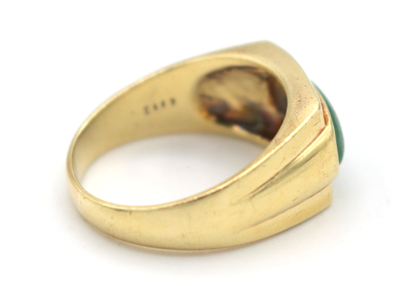 Vintage 750 18k Yellow Gold Cabochon Jade Emerald Cocktail Ring 12g Size 11