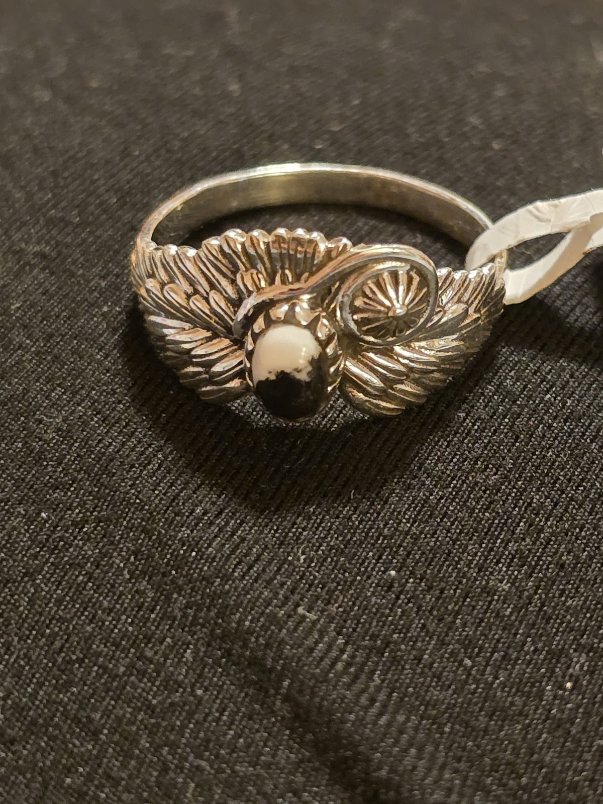 GORGEOUS! WHITE BUFFALO SW Eagle Wing Sterling Silver Ring Size 9-9.25 READ