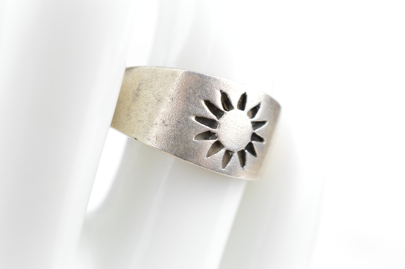 925 Sterling Silver Sunburst Wide Band Ring Size 7 Heavy 6.5g Boho Cigar Style