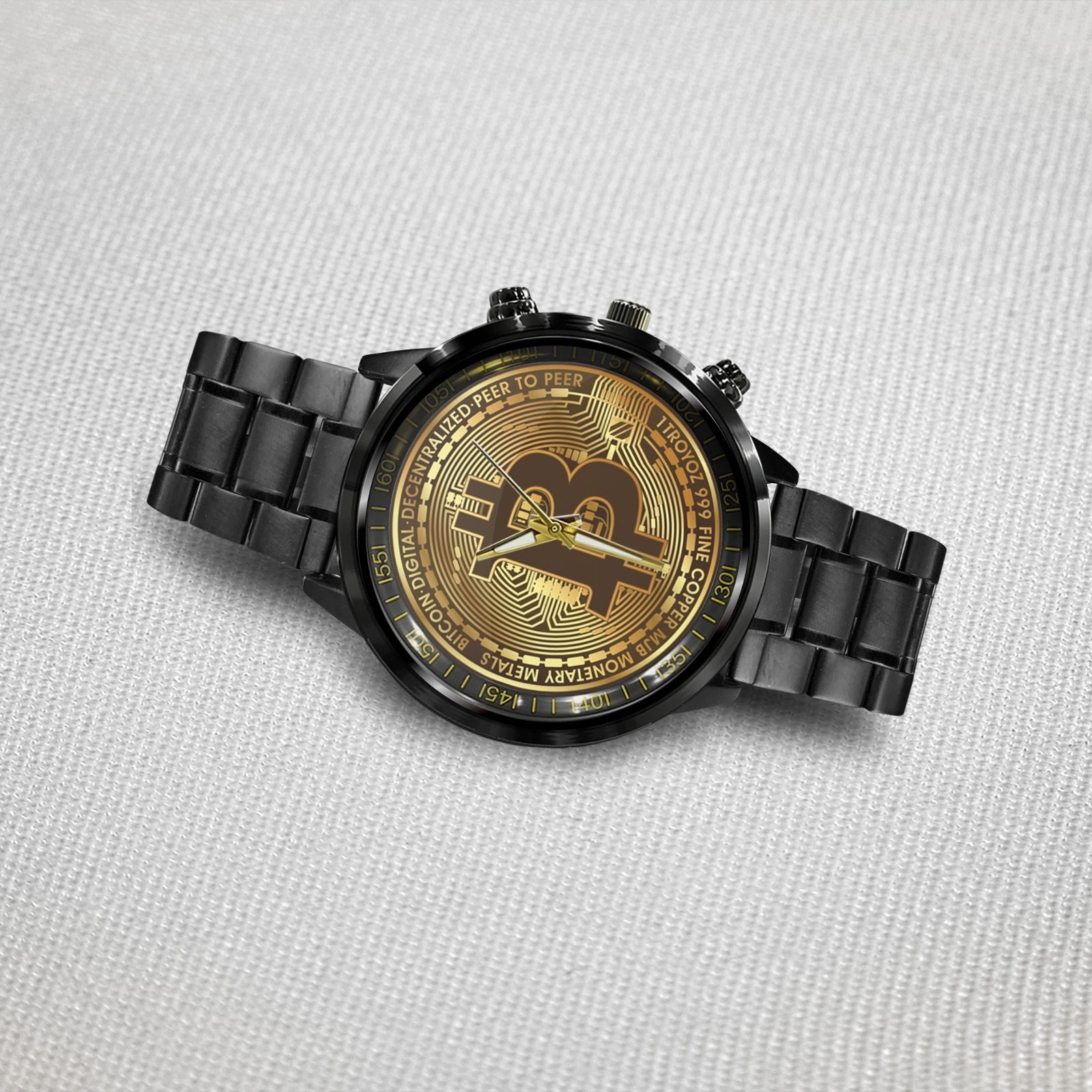 BTC-Bitcoin Logo Black Stainless Steel Watch