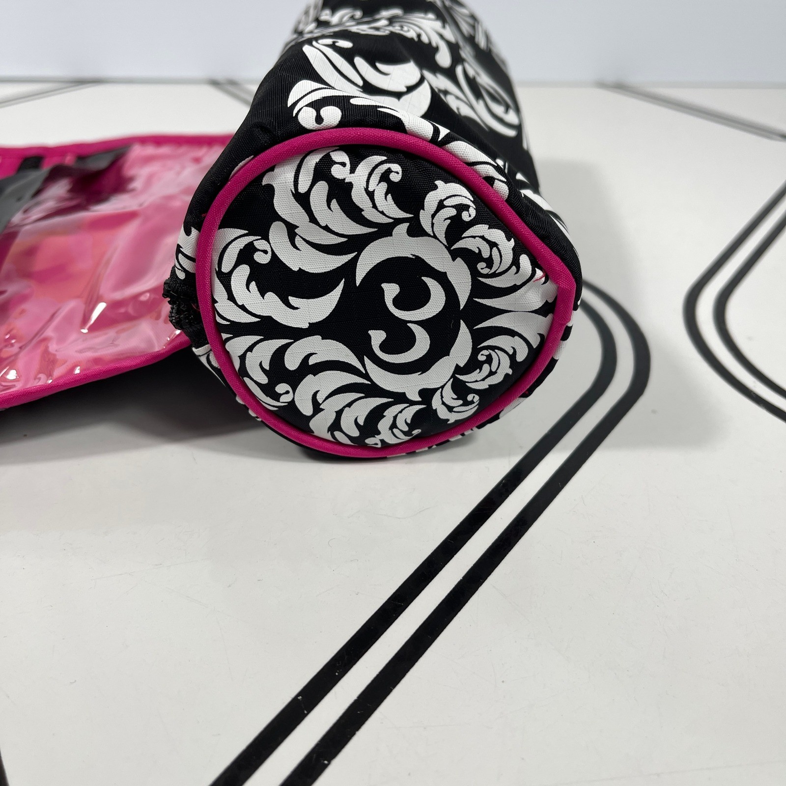 Jewelry Travel Organizer Roll Up Bag On a Roll Damask Pink