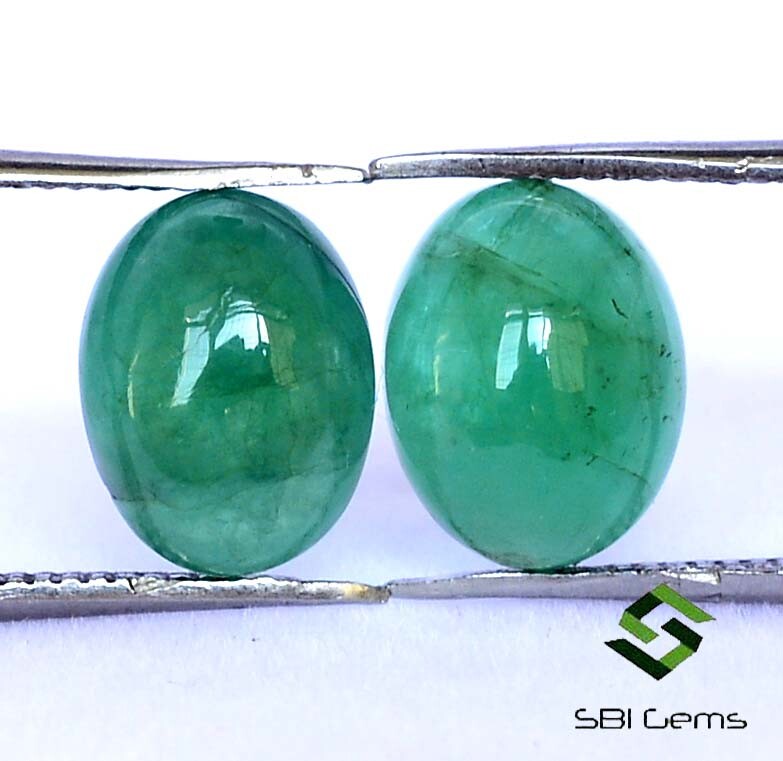 Certified Natural Emerald Oval Cabochon Pair 9×7 mm 4.23 Cts Untreated Gemstones