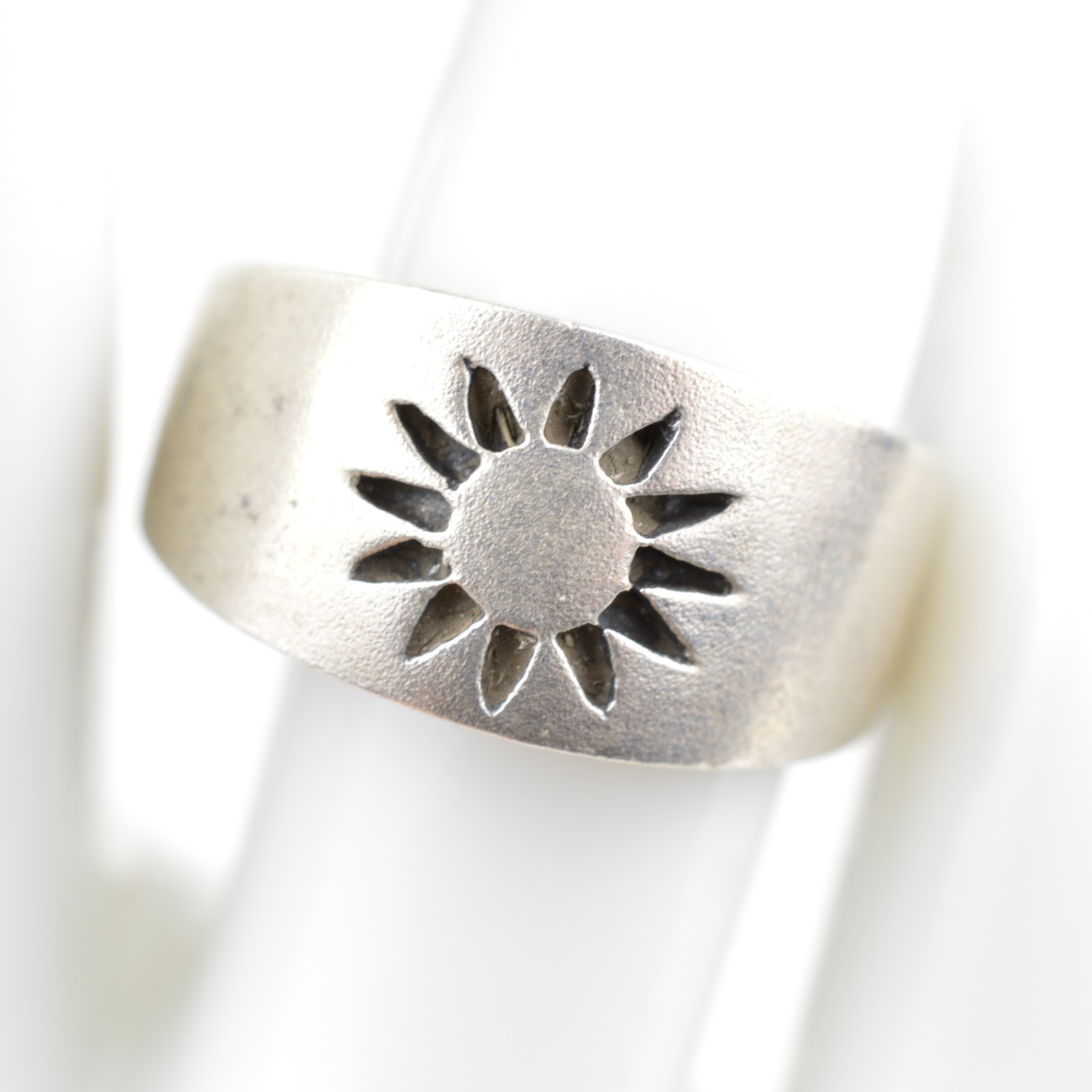 925 Sterling Silver Sunburst Wide Band Ring Size 7 Heavy 6.5g Boho Cigar Style