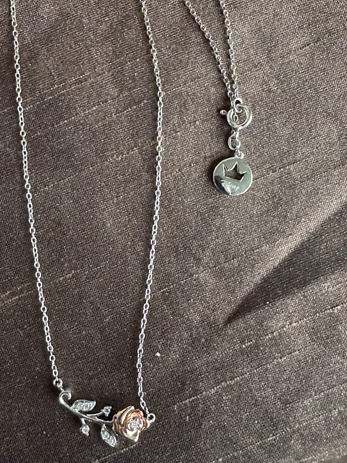Zales Enchanted Disney Belle 1/10 CT T.W. Diamond Single Stem Rose Necklace