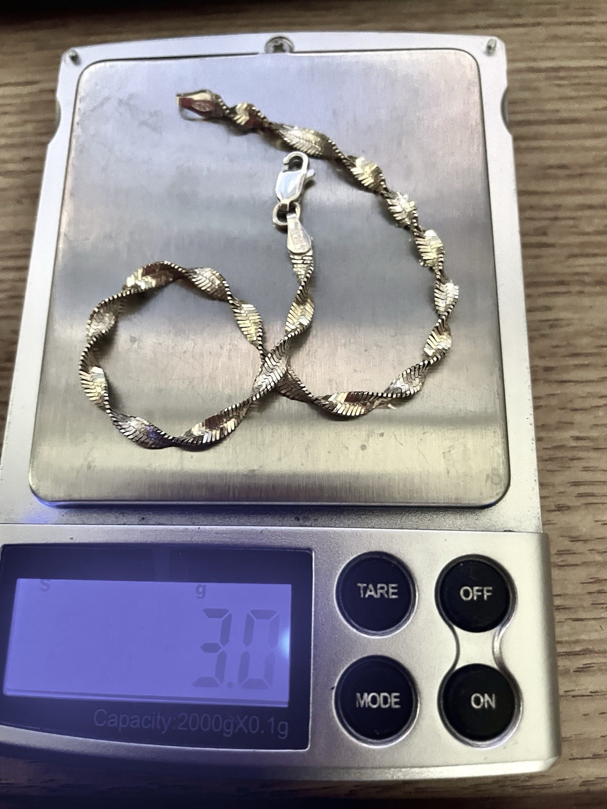 3 Grams 925 Sterling Silver&Gold 2 Tone Bracelet 7.5” Twisted Herringbone ITALY