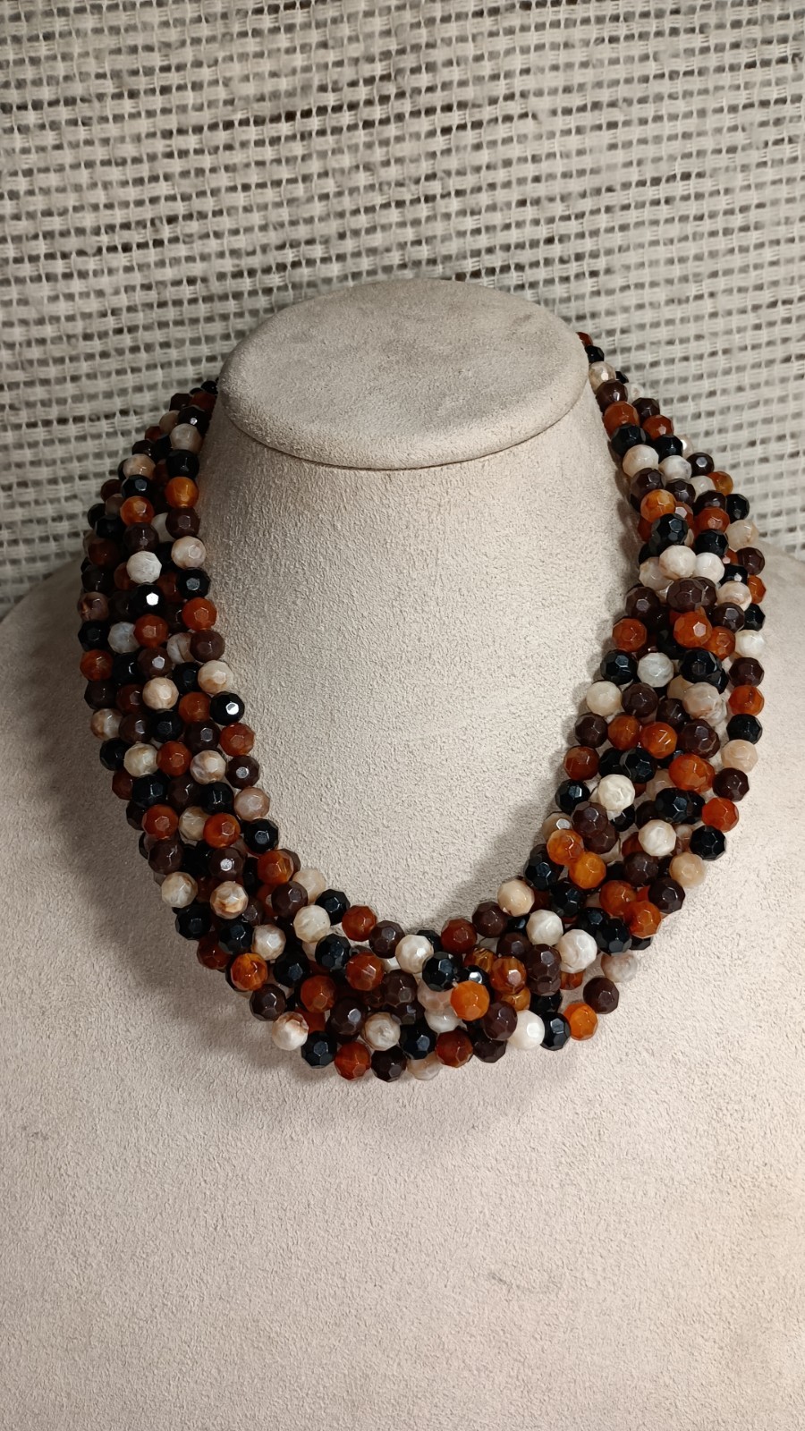 Angela Caputi Black Brown Beige Multi Strand Acrylic Beaded Necklace 20 In