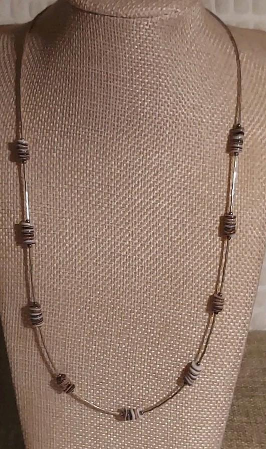 Vintage Sterling Liquid Silver & Wampum Heishi Shell Necklace