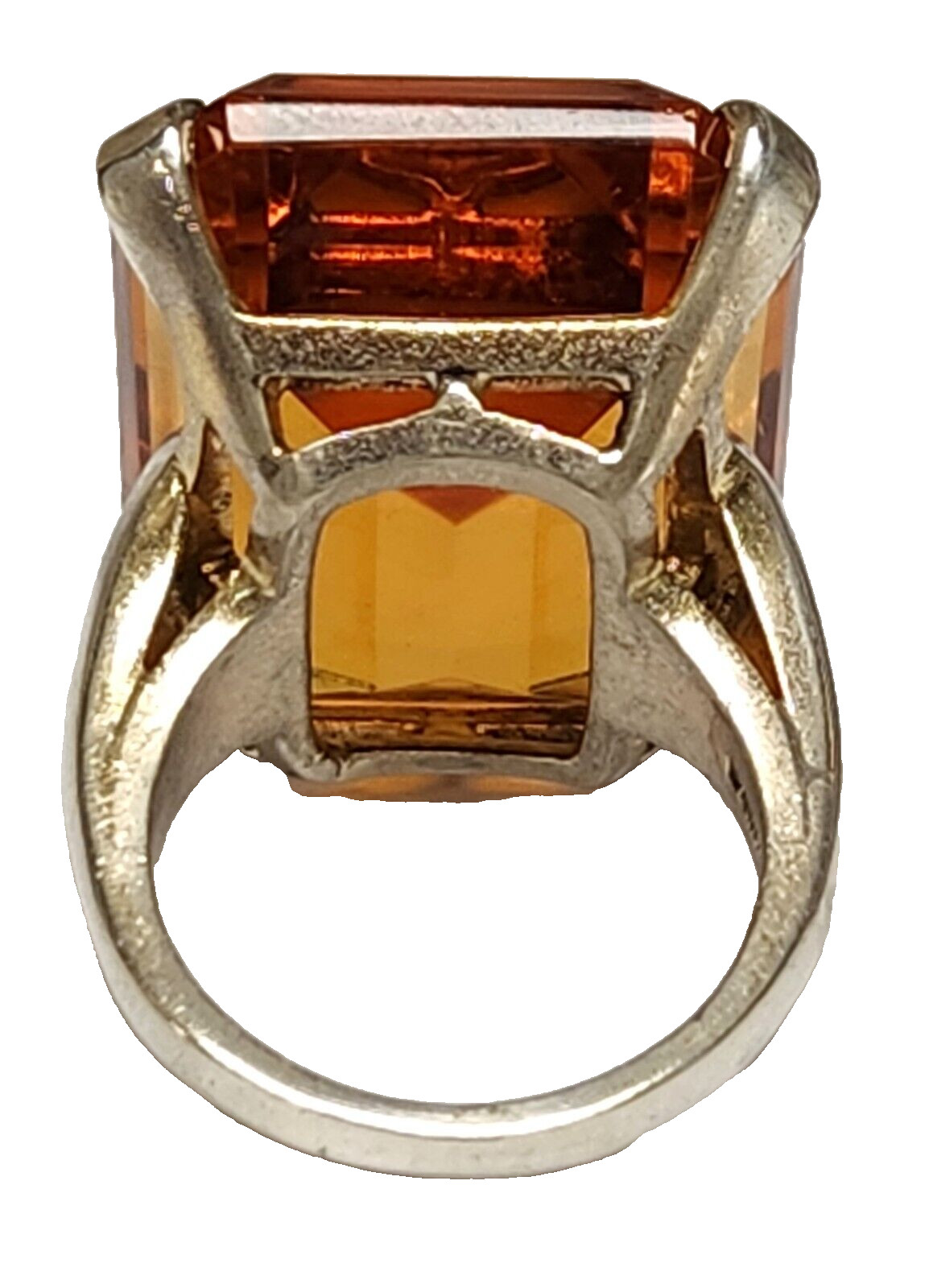 1960’s Emarald Cut 20+ Carat Faux Orange Citrine Glass Sterling Silver Ring 6