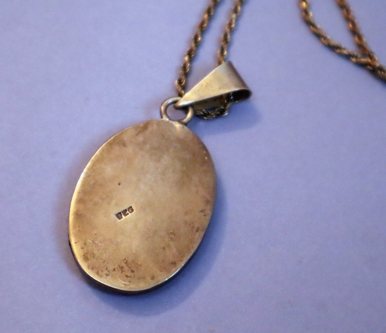 Large Vintage Abalone Shell Pendant Necklace Set Sterling Silver 20.5 in Chain
