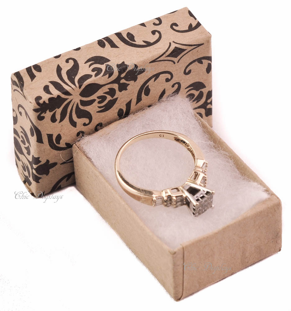 Kraft Boxes Cotton Filled Jewelry Boxes Kraft Damask Gift Boxes 20~50~100~500Pc