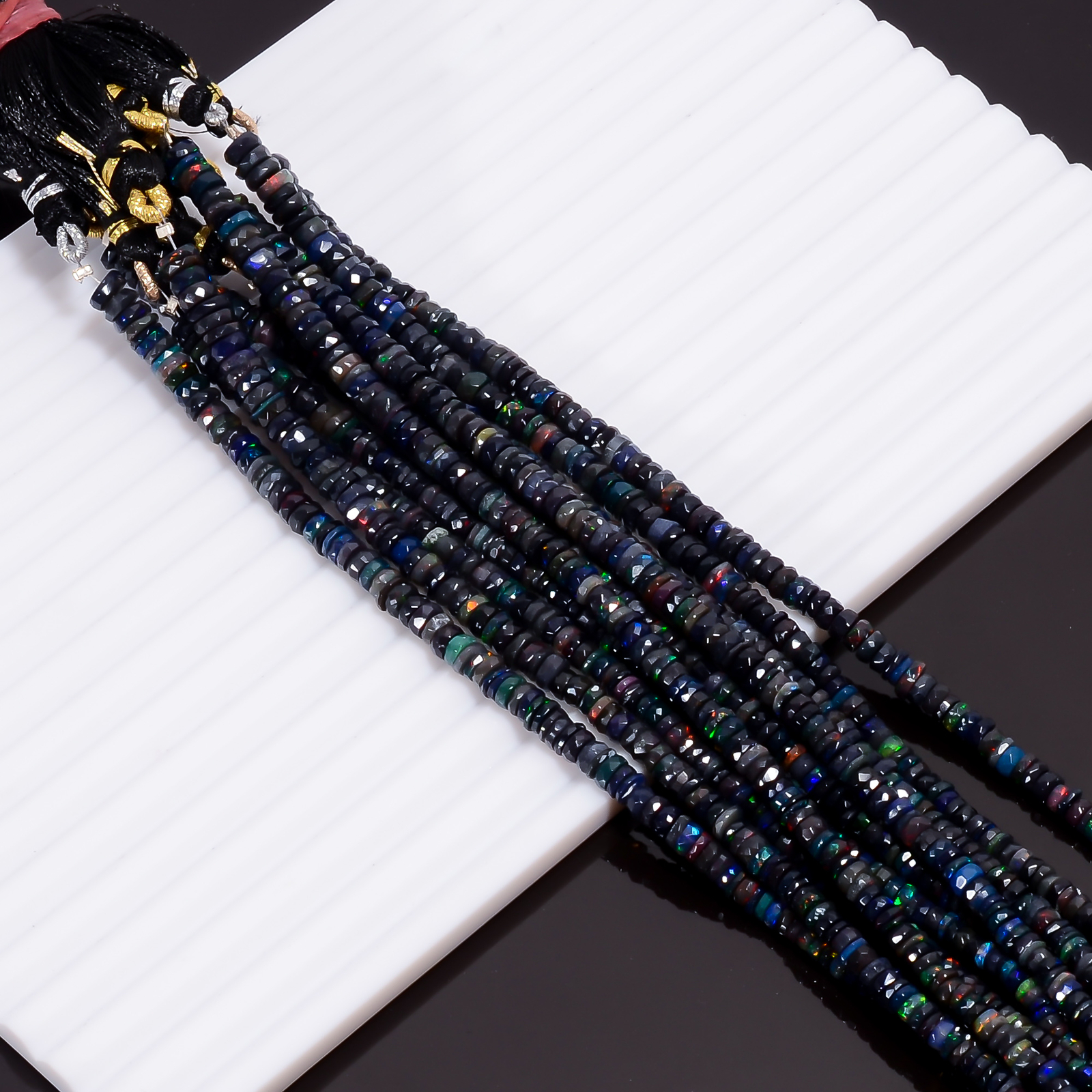 Black Ethiopian Opal Gemstone Rondelle Faceted Beads Strand 4X4 5X5 mm 8″ EB-911