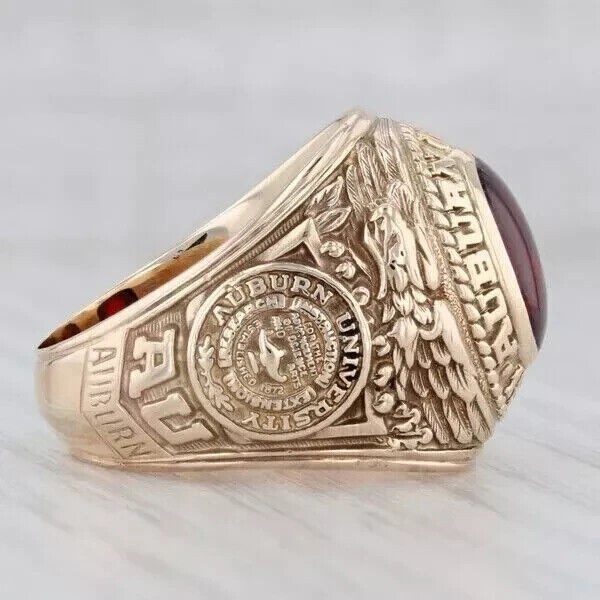 Men’s 3.Ct Lab-Created Garnet burn University Class Ring 14k Yellow Gold Plated
