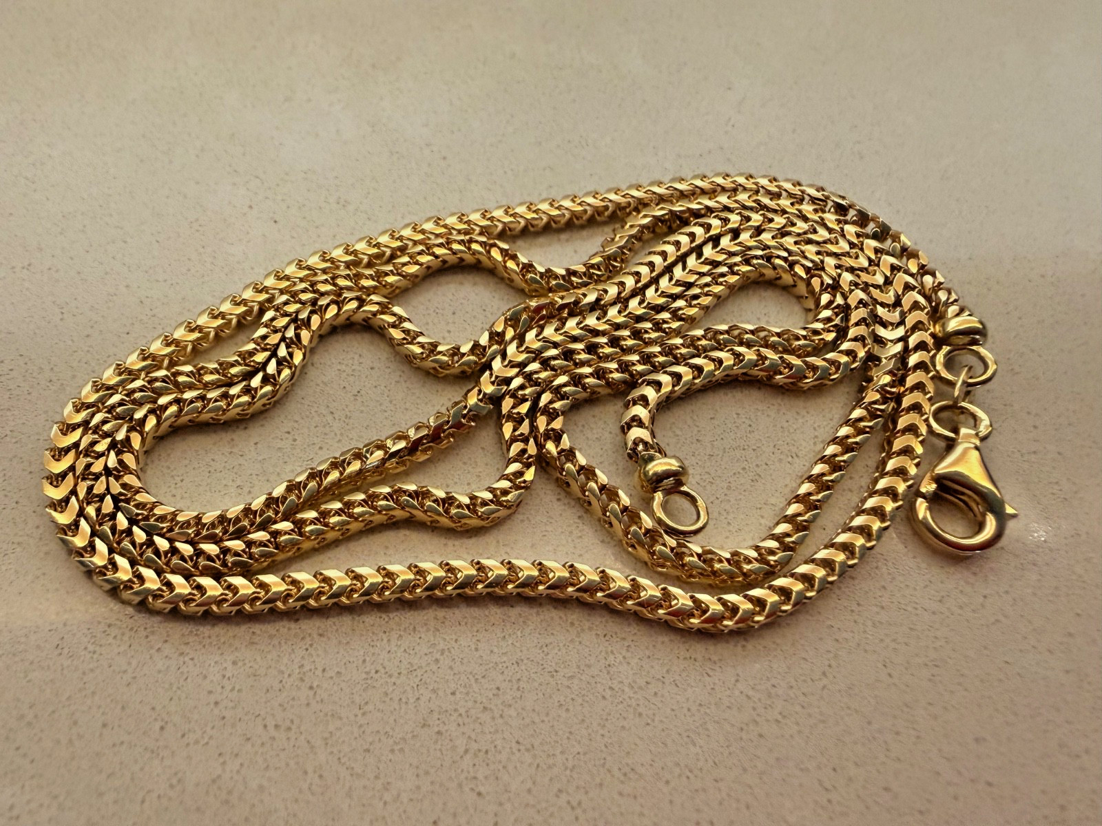 18K Solid Yellow Gold Franco Curb link chain…28 inches…2.5mm..30 grams…NEW!